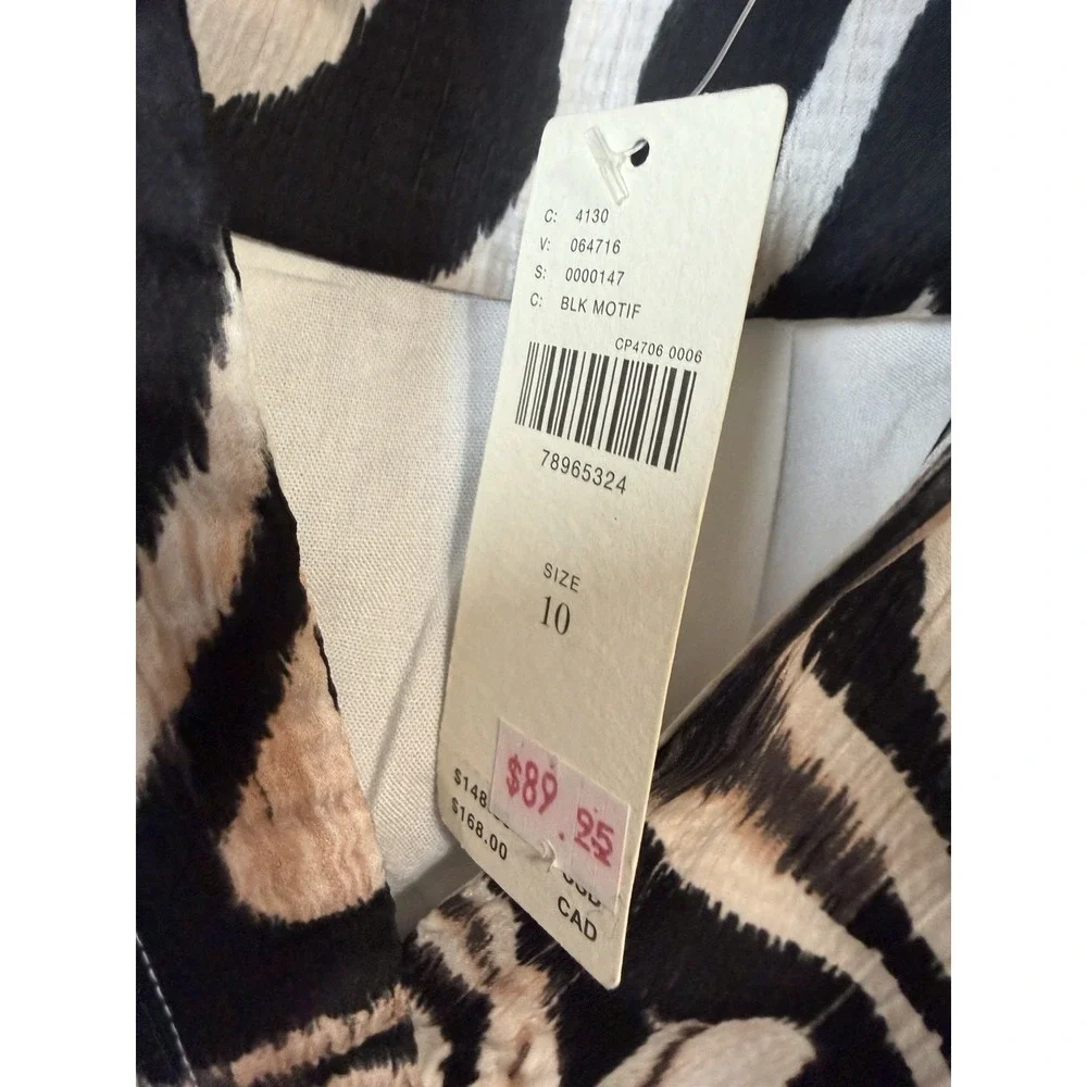 NwT Anthropologie Animal Print Dress Size 10 Shirred Waist Long Sleeves